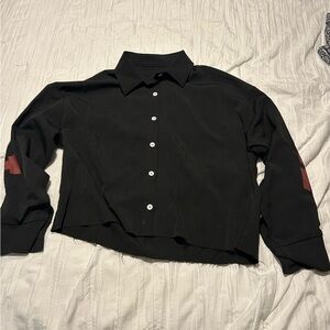 Black Button-Up Shirt with Red Accents